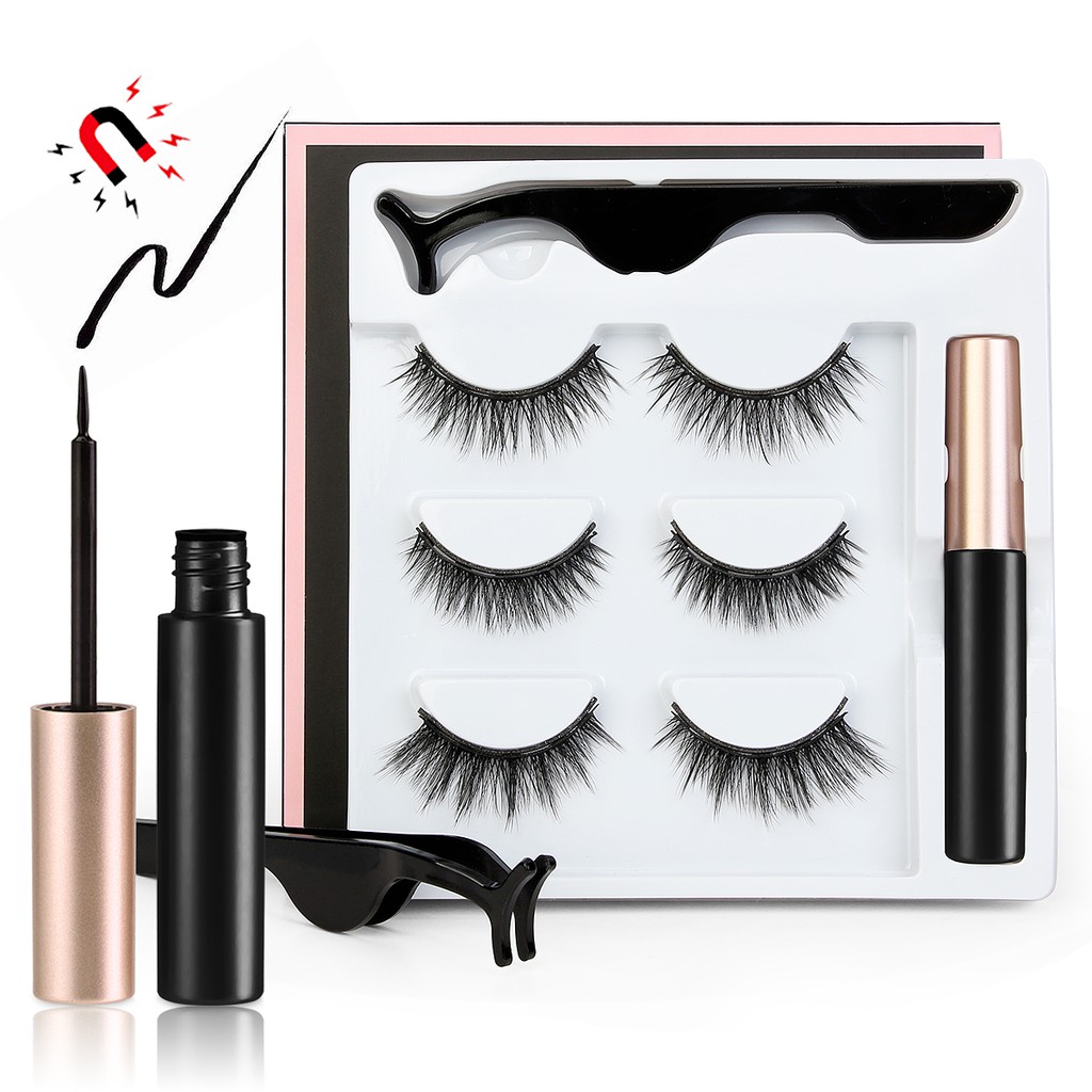 MAANGE 3 Pairs Eyelashs Set Liquid Eyeliner& Lashes