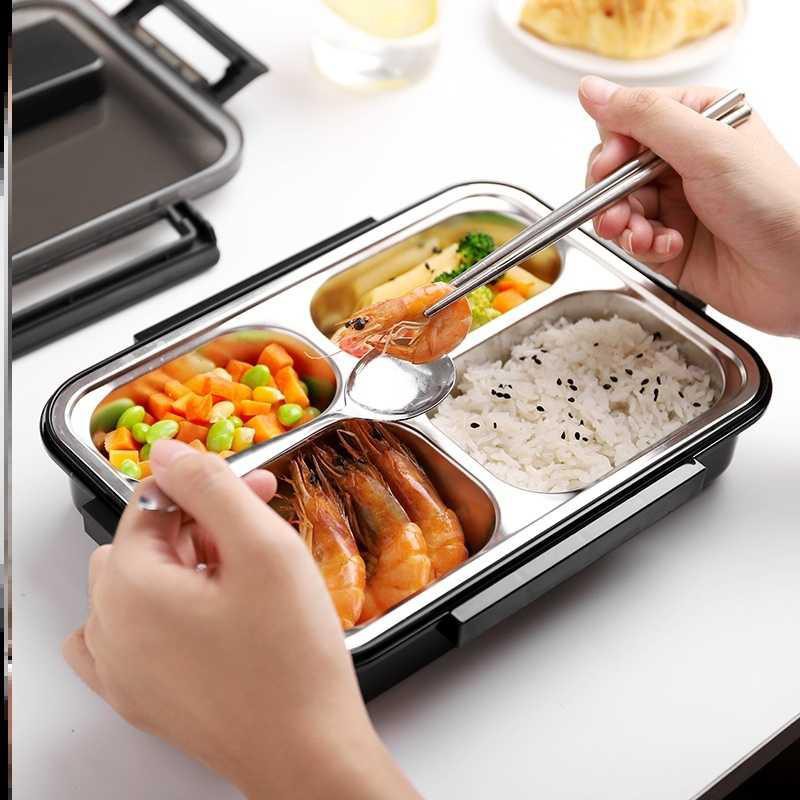 Rice lunch box office worker stainless steel 304 material three dishes