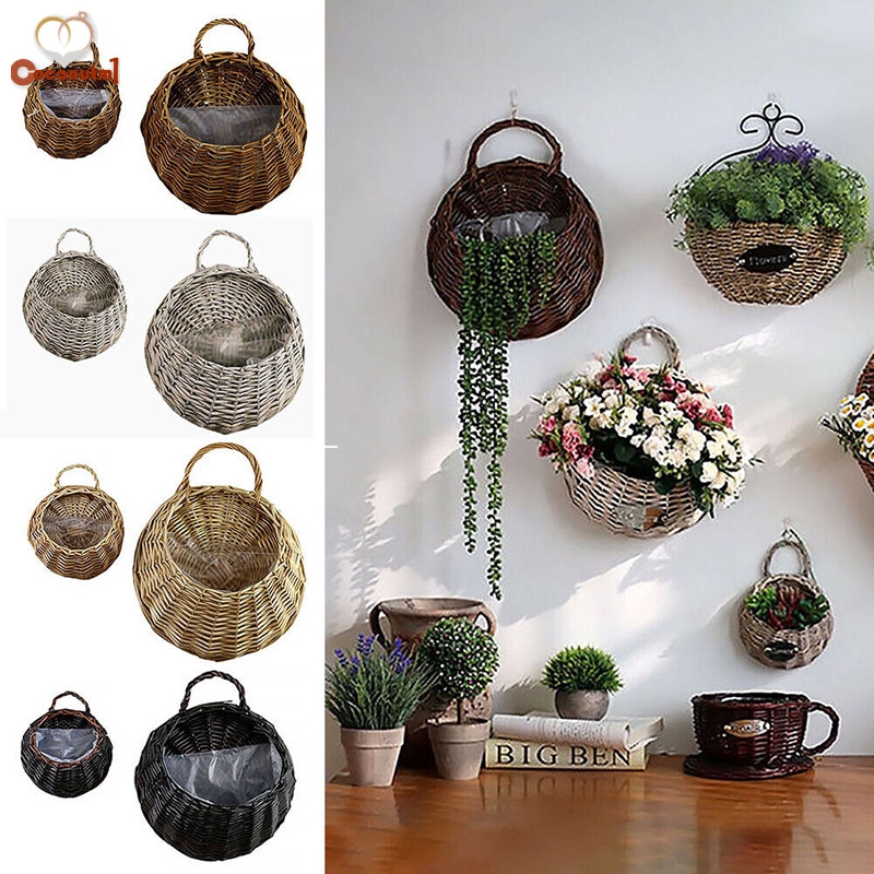 Flower Planter Wall Hanging Wicker Rattam Basket Garden Vine Pot Indoor