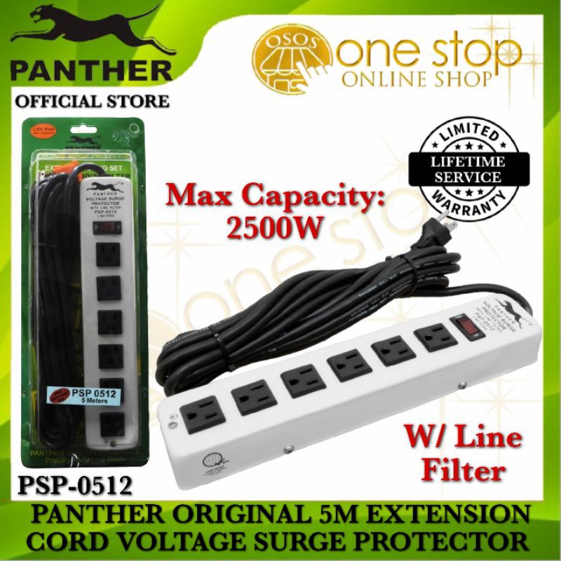 Panther 6 Gang 5M Voltage Surge Protector Power Extension Cord PSP0512