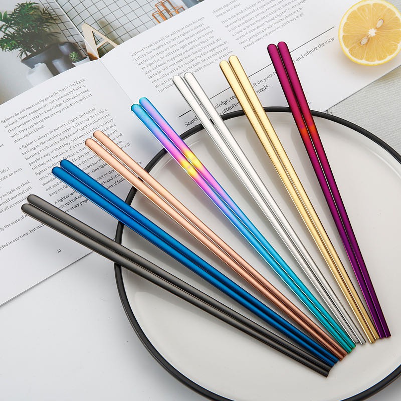 Creative 1 Pair Korean Chopsticks Metal Cutlery Set Stainless Steel 304