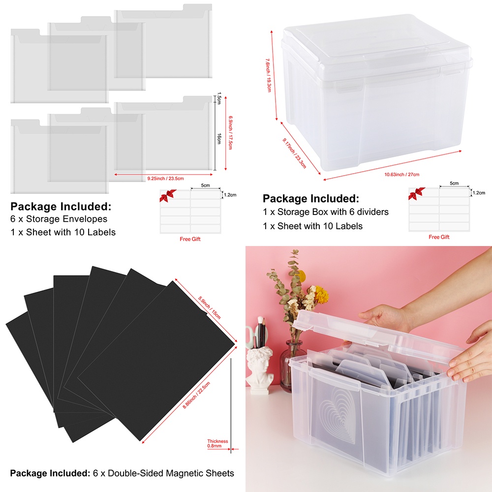 Die and Stamp Storage Kit,Clear Craft Storage Box with 6 Tabbed