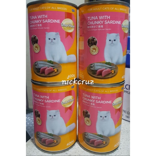 4 Cans SmartHeart 400 grams Wet Cat Food Tuna With Chunky Sardine Shopee Philippines
