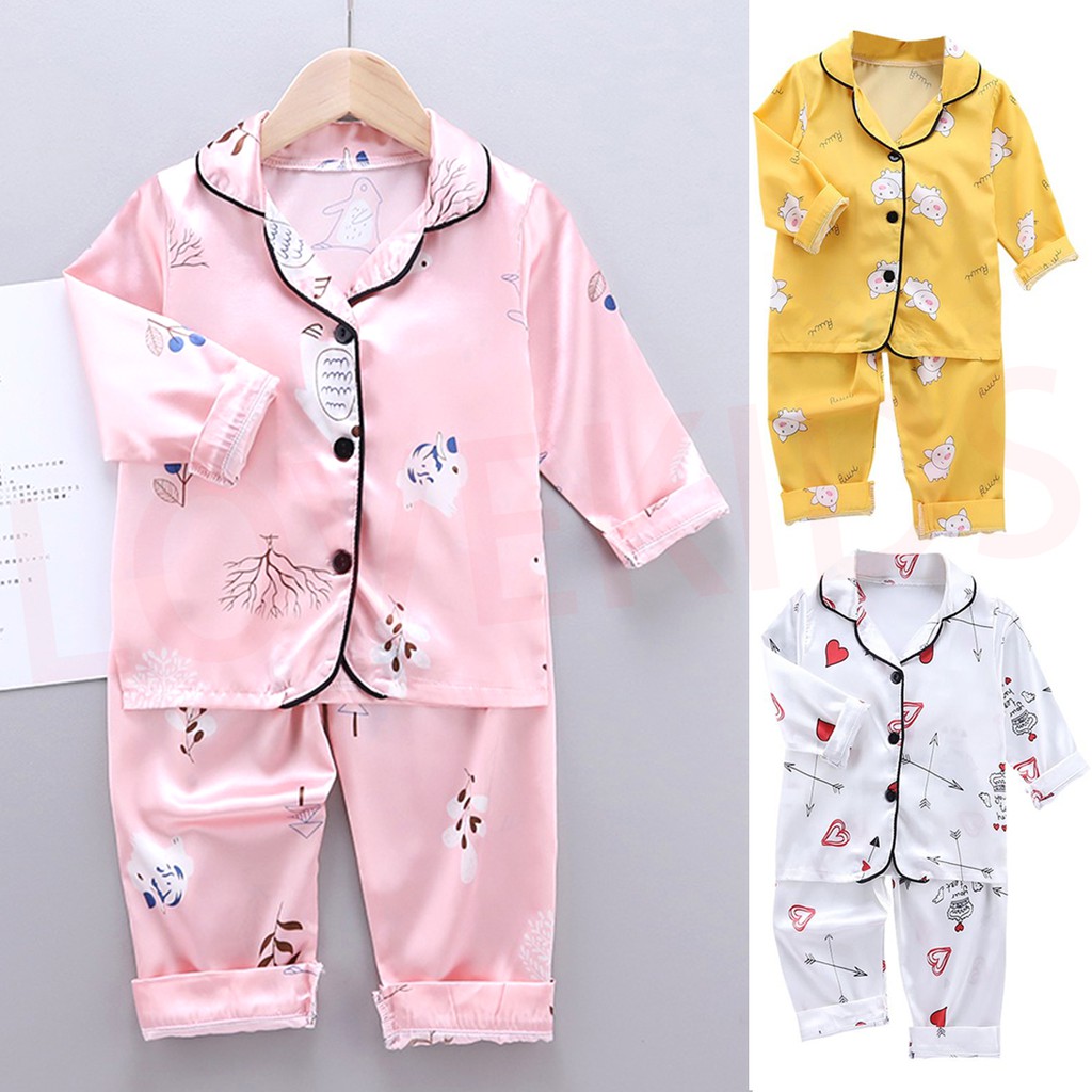 Lovekids Girl Boy Pajama Terno 2PCS Set Long Sleeve Blouse+Pants Sleep