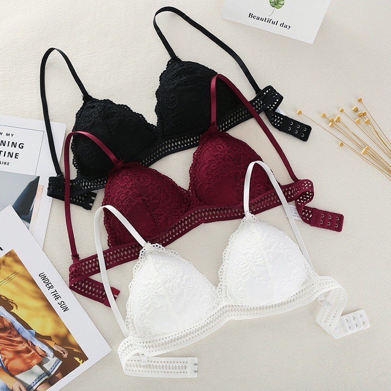 LSJ Korean Sexy Deep V Lace Brallete Hook Closure Bras Adjustable Strap