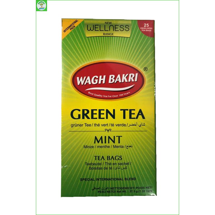 Wagh Bakri Green Tea Original, Mint and Basil flavor Tea Bags, 25 Tea