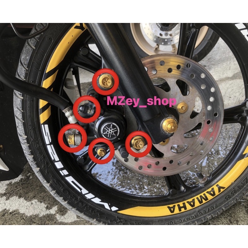 GOLD.YAMAHA caliper bolt set universal. mio i/soul i/gear/gravis/nmax
