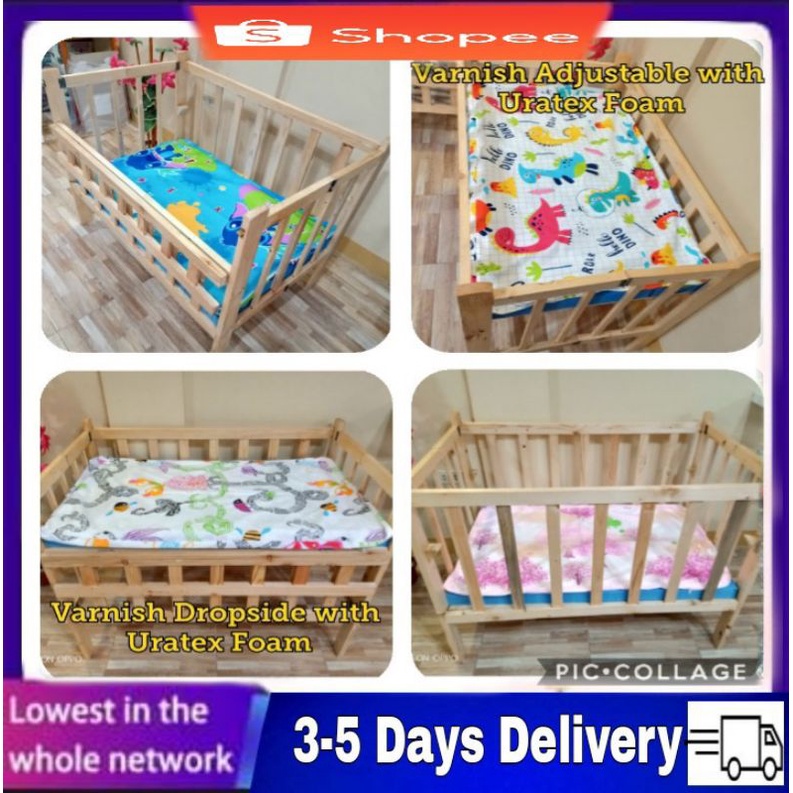 Wooden Crib/Kuna dropside adjustable foldable (3in1) or adjustable