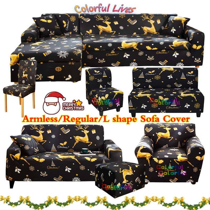 Black Christmas Deer Design Sofa Cover Soft Sofa Cover Set for L shape