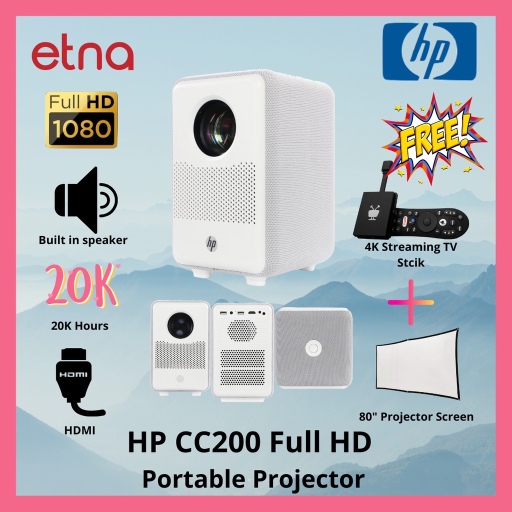 HP CC200 Full HD Portable Projector (Free TV Stick & Projector Screen