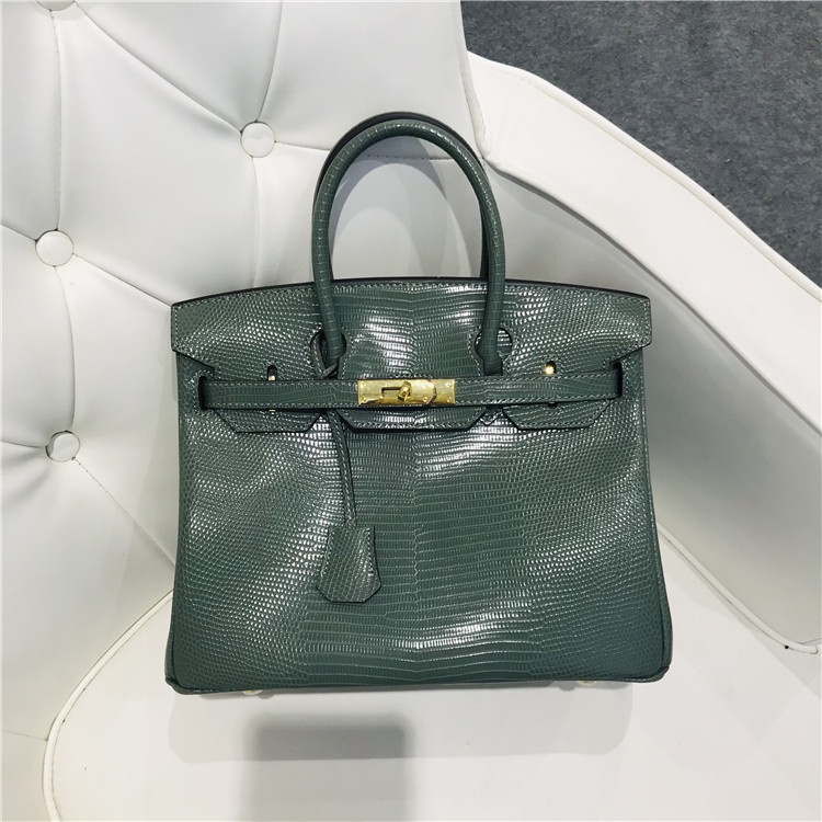 Birkin European and American platinum bag Lizard Leather temperament portable one shoulder