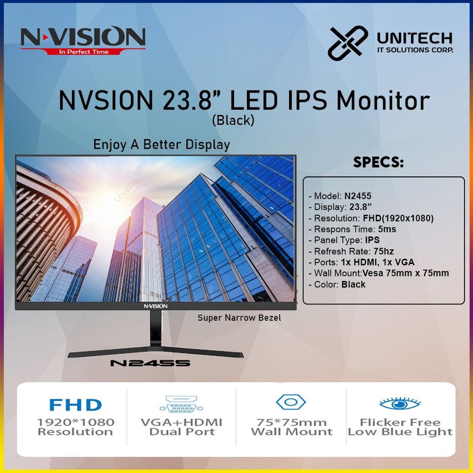 Nvision 23.8" N2455 IPS Monitor Black Shopee Philippines