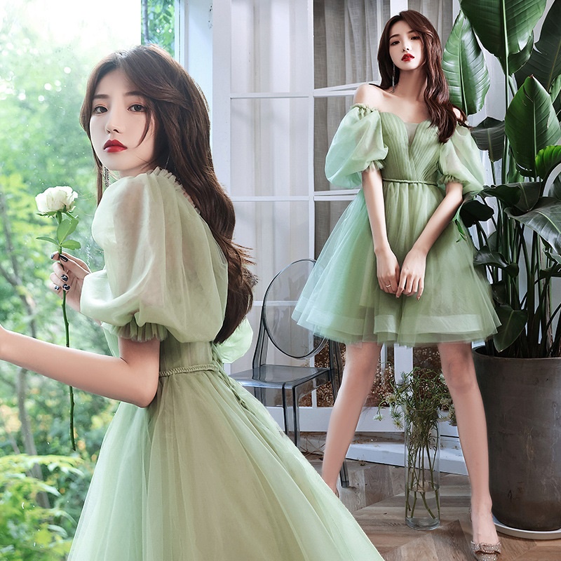 Banquet Birthday Evening Dress Green Off Shoulder Slim Princess Dresses