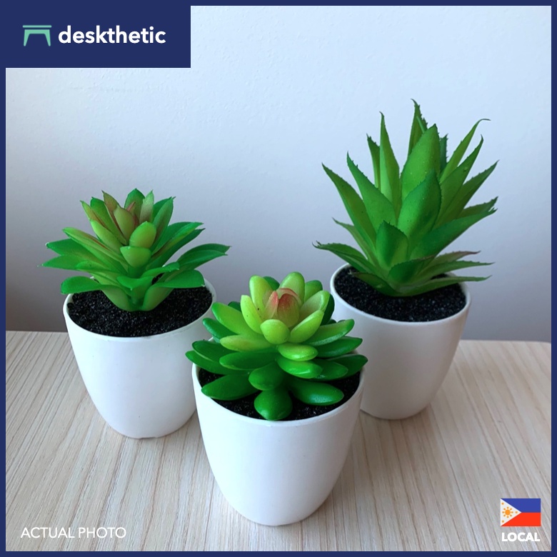 Small Artificial Plant with Plastic Pot Small Fake Plant with White Pot