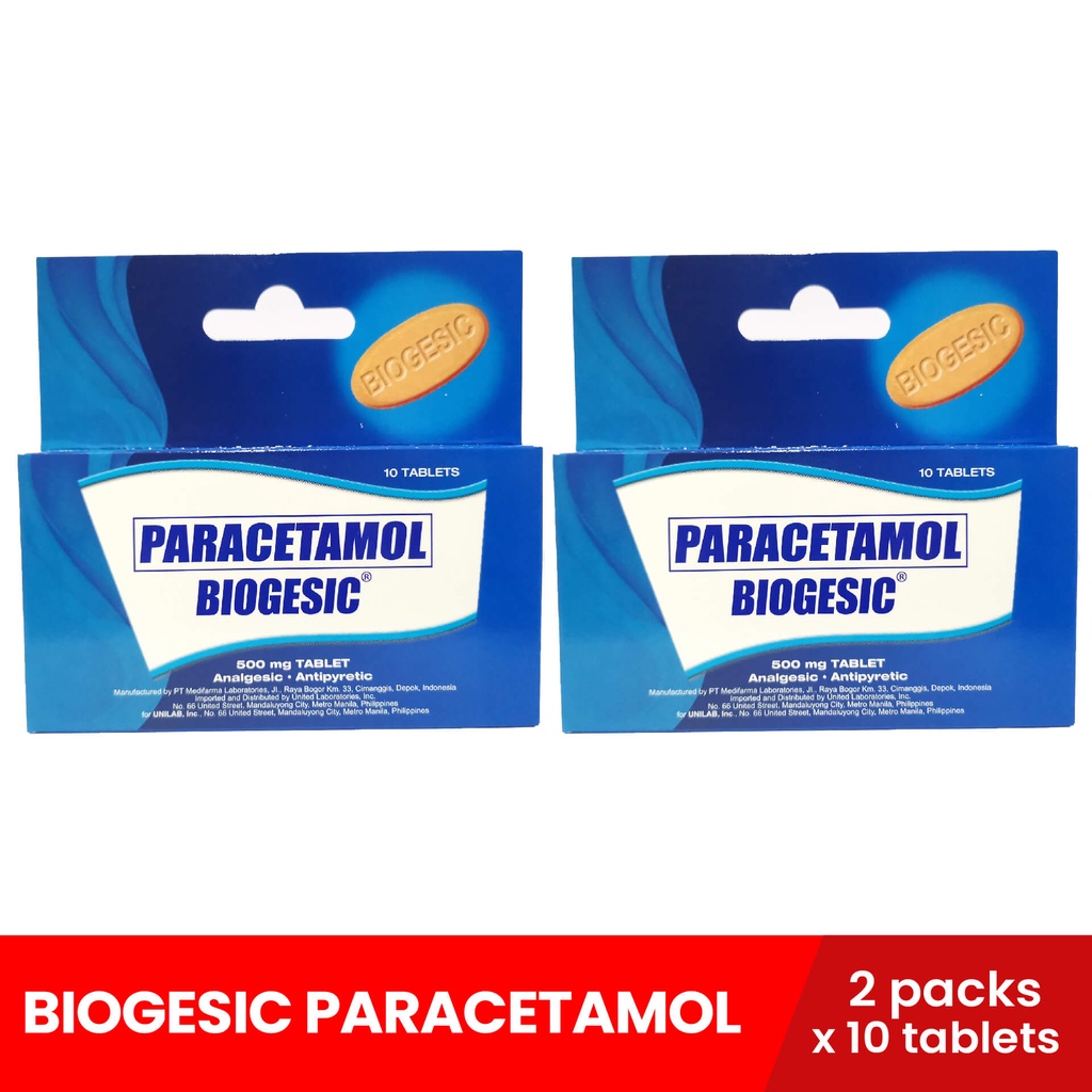BIOGESIC 500mg x 2 packs x 10 tablets (For Pain Relief & Fever