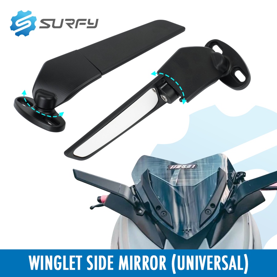 Surfy Winglet Side Mirror Universal Wind Wing Rotating Motorcycle