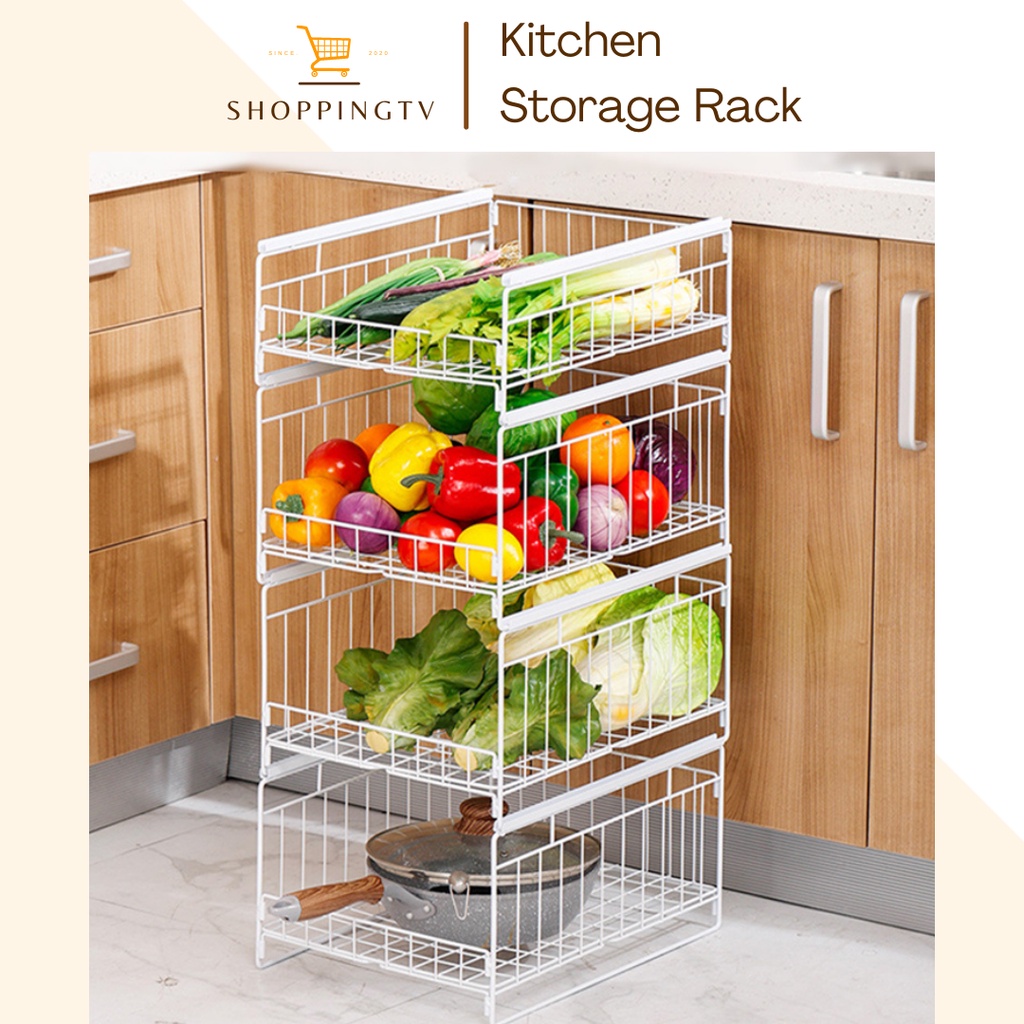 Kitchen Sliding Storage Rack Stackable Drawer Pull Out Basket