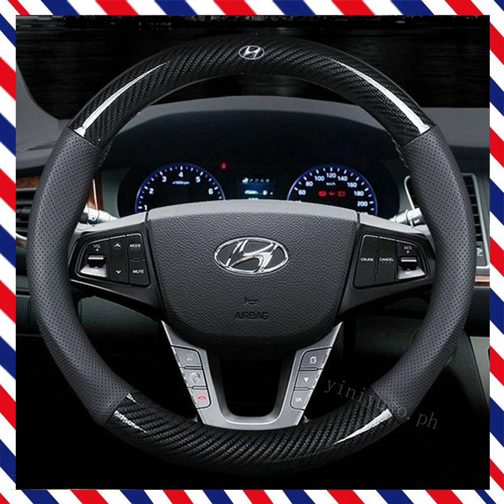 Hyundai Carbon Fiber Leather Steering Wheel Cover Fit Hyundai Kona Eon