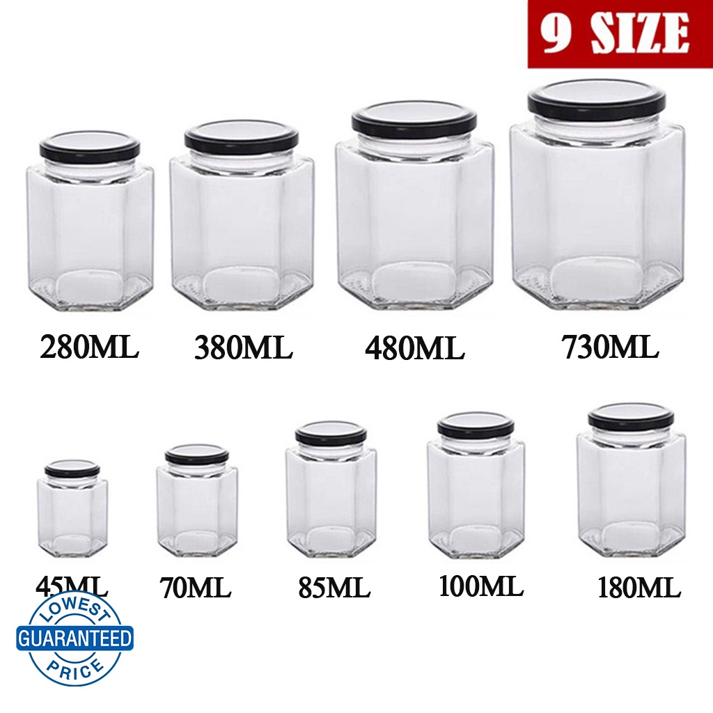 Clear Glass Jar Container with Black Lid Kitchen Spice Storage 45730ML