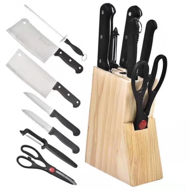 7 pcs Knife Kitchen Set With Wood Holder Shopee Philippines