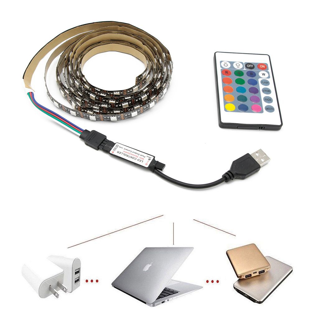 Hot 5V 5050 RGB LED Strip Lighting Kit + USB Remote Control Shopee