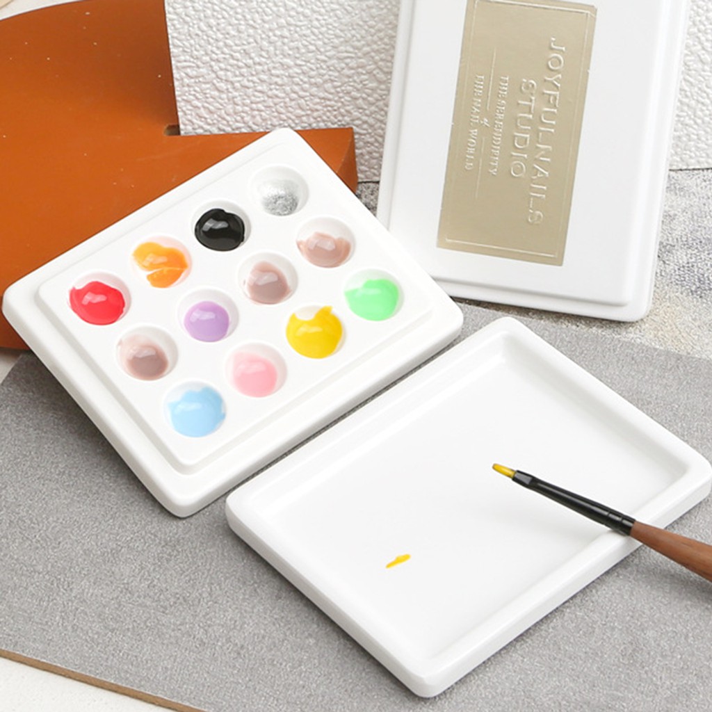 12Well Ceramic Watercolor Paint Palette with Lid, Sturdy and Washable