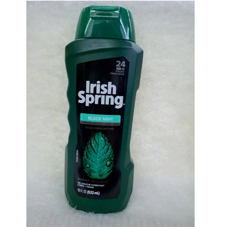 IRISH SPRING MOISTURIZING FACE+BODY WASH GEL DOUCHE BLACK MINT 532mL