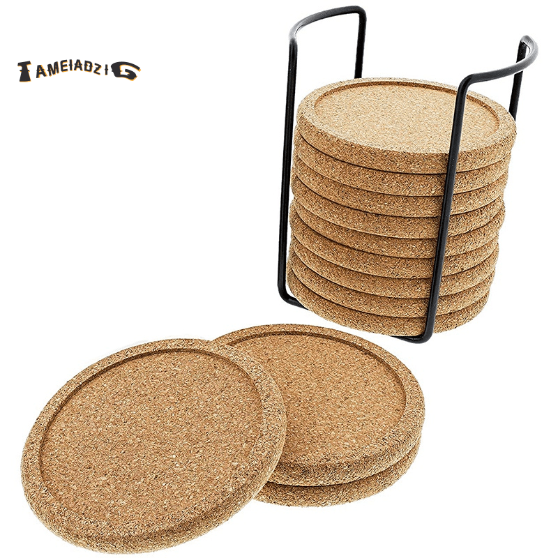 ☆Cork Coasters with Lip for Drinks Absorbent Thick Rustic Saucer with