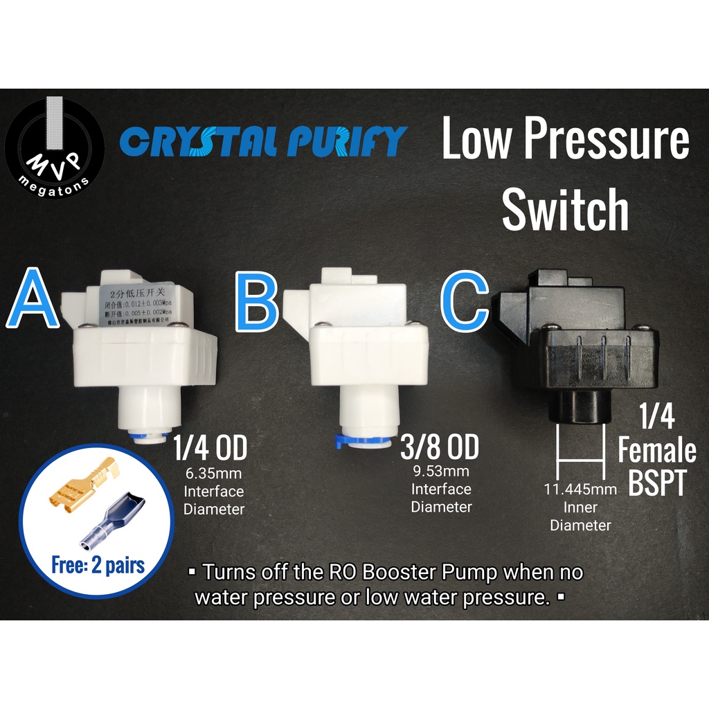 RO Low Pressure Switch Valve 1/4OD 3/8OD 1/4Female BSPT for Reverse