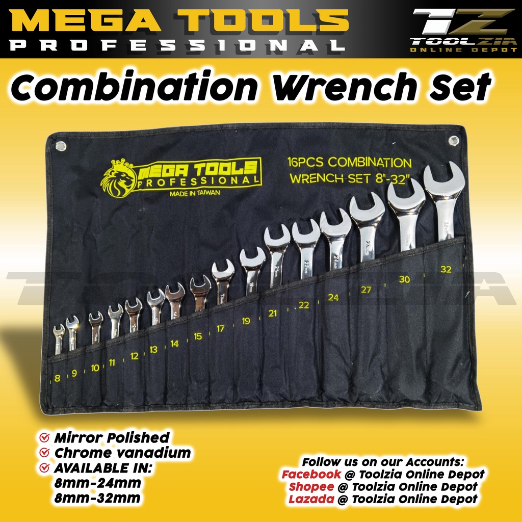 MEGA Combination Wrench Set 16pcs combination wrench 8"32" also
