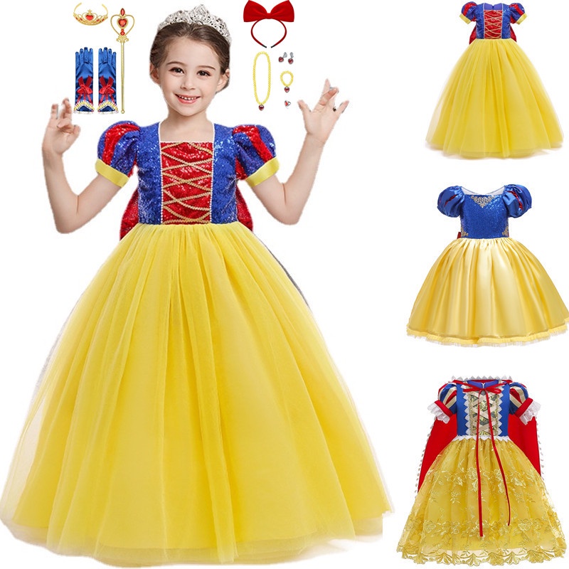 New Fashion Kids Princess Costume Children Snow White Birthday Sequin