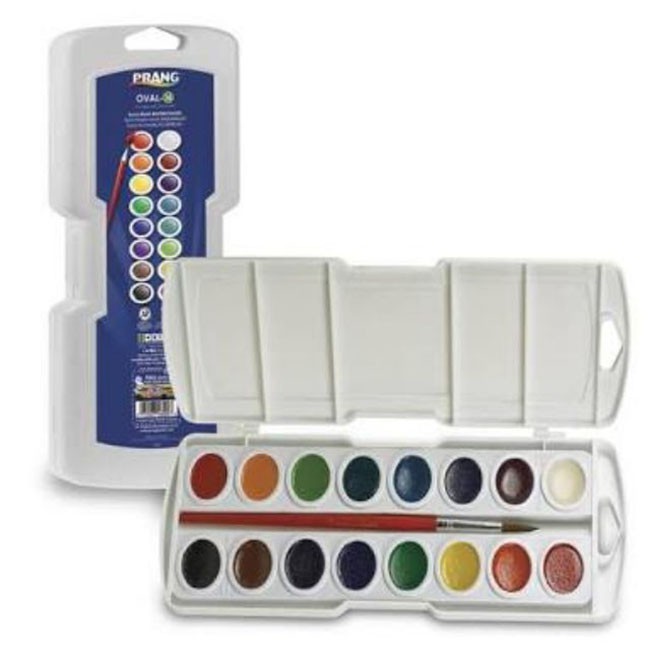Prang Oval16 Pan Watercolor Paint Set, 16 Assorted Colors, Refillable