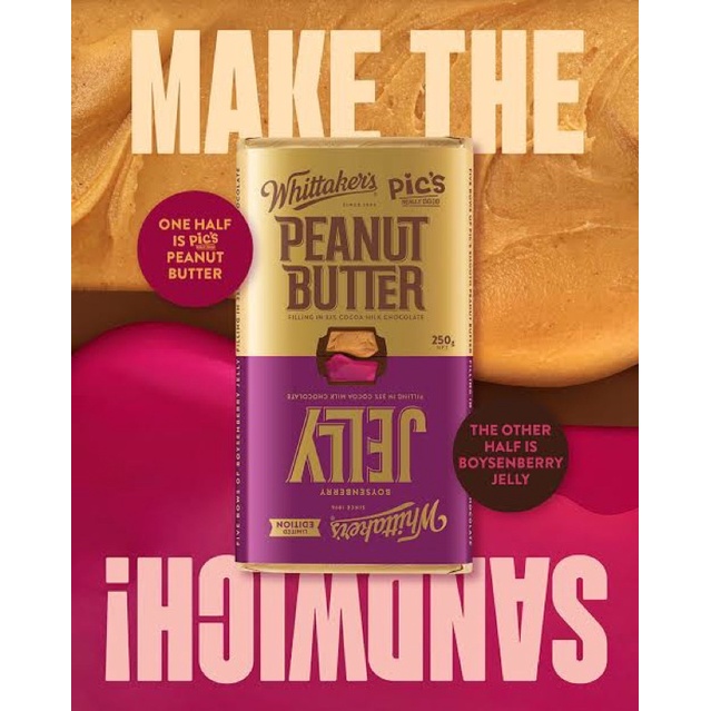 Whittaker’s Boysenberry Jelly & Peanut Butter in 1 Big Bar 250g (New