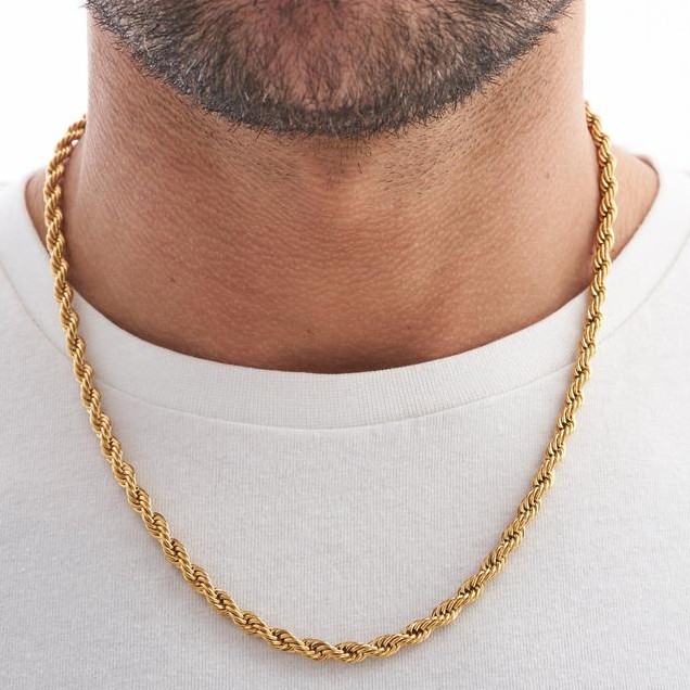 Rope Chain, Necklace For Men, Stainless Steel, Gold Plated Necklace