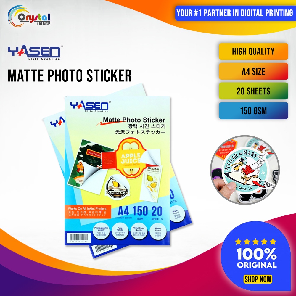 Yasen Photo Sticker Paper 150 GSM A4 Matte High Quality 20 Sheets
