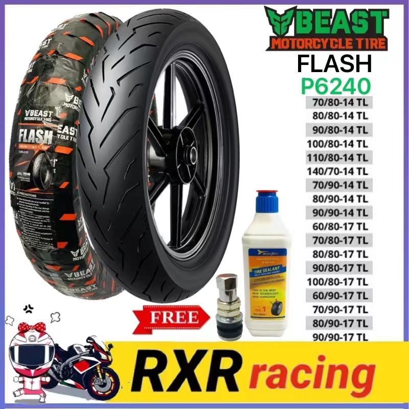 BEAST FLASH/P6240 TUBELESS TIRE BY 14/17 For Motorcycle Free Pito