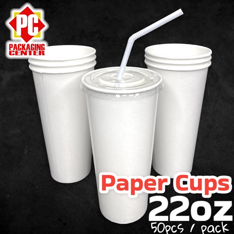 22oz Paper Cup [50pcs] per pack, With Flat Lids or Dome Lids, COD
