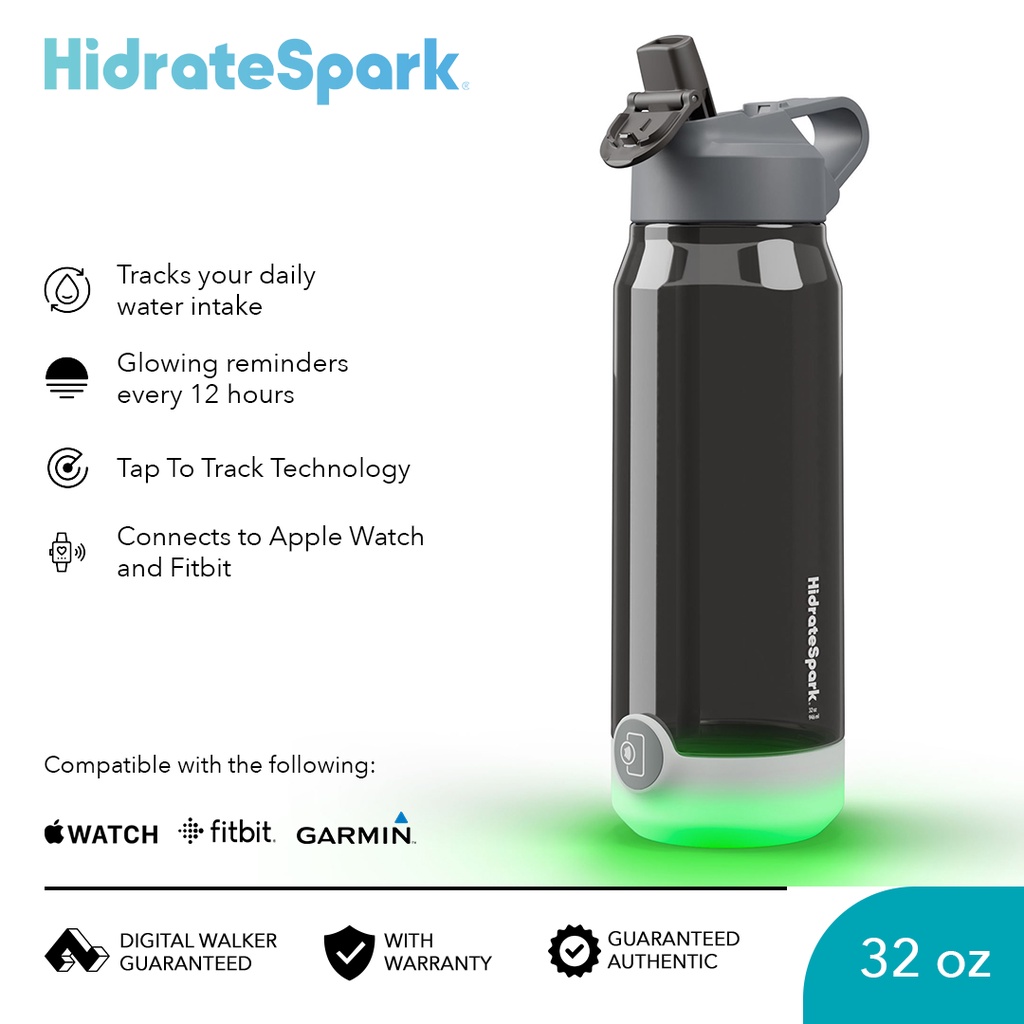 HidrateSpark Tap Tritan Plastic Smart Water Bottle Straw Lid 32oz
