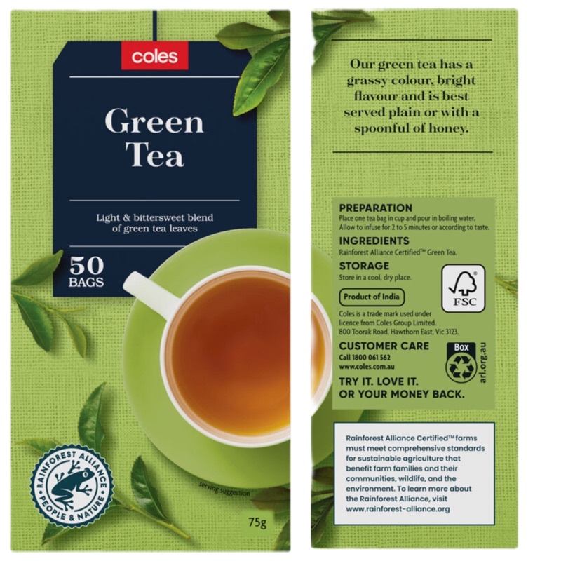 Coles Green Tea 50 Bags Shopee Philippines