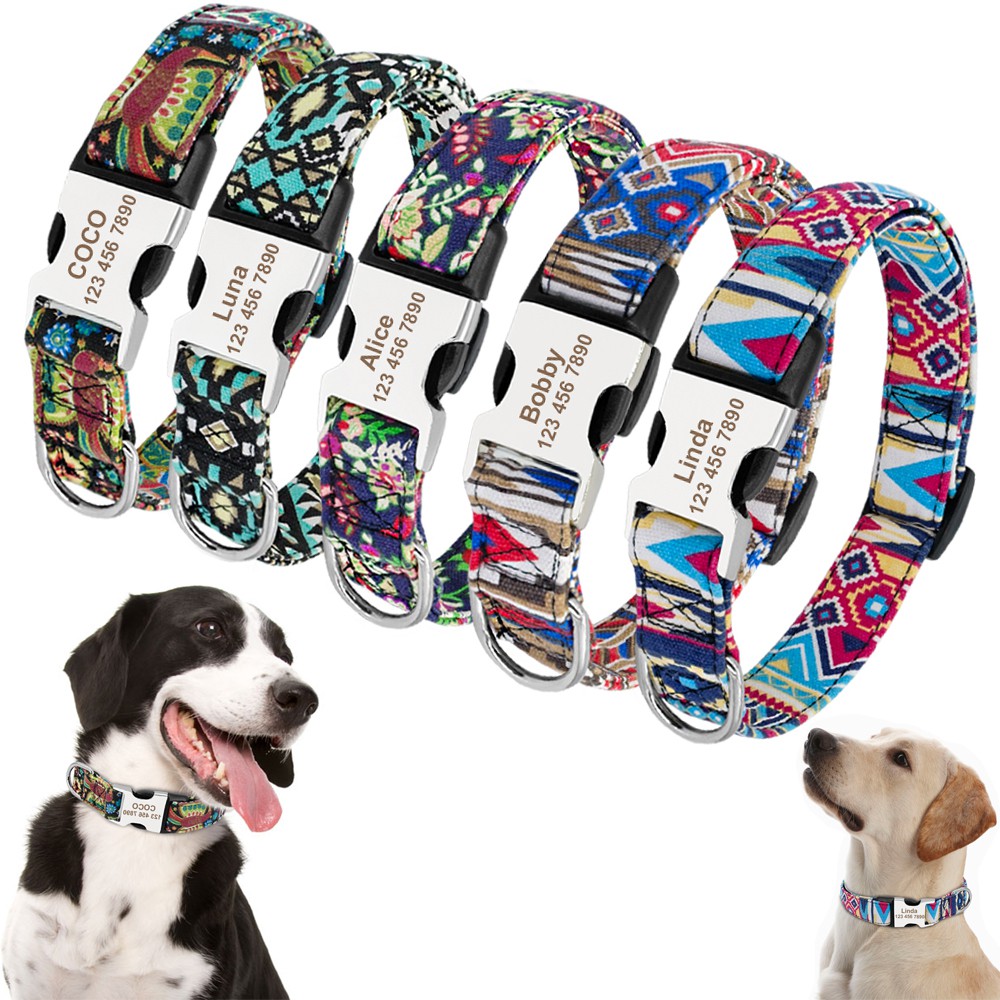 Nylon Personalized Dog Collar Free Name Phone Number Engraved Custom
