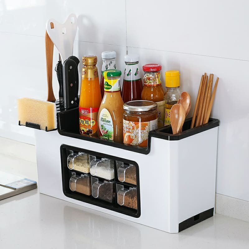Kitchen Rack Six Grid Condiments Seasoning Storage Organizer Shopee