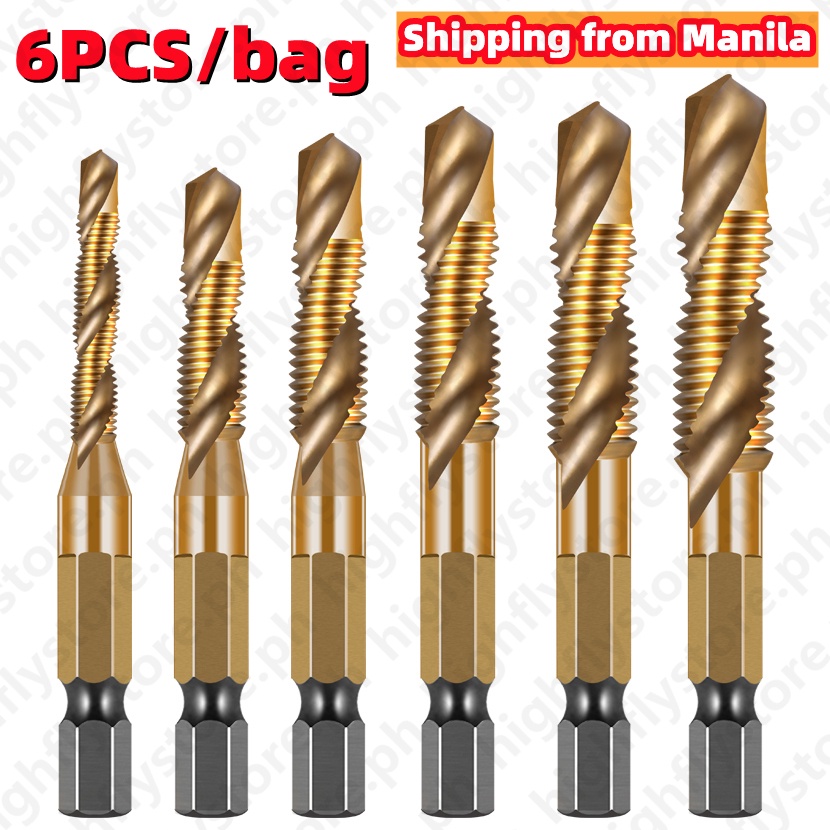 6 Pack Titanium Combination Tap and Drill Bit, Metric Drill Tap Set M3