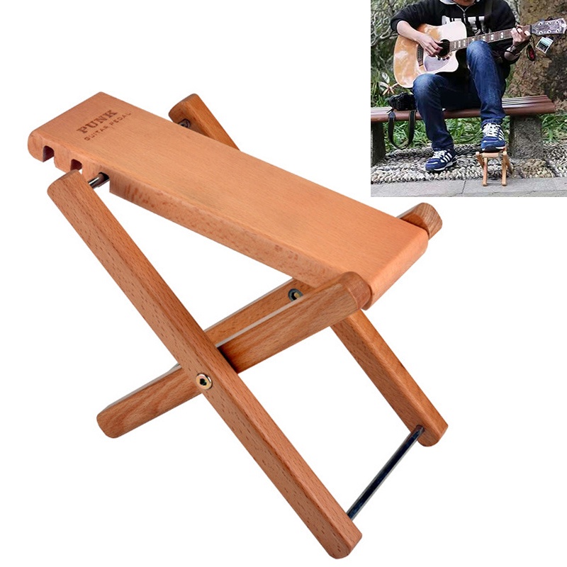 Beech Solid Wood Folding Guitar Pedal Footstool with 3 Levels Height Adjustable Stand Footboard