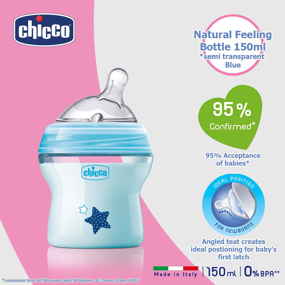 Chicco Natural Feeling Baby Bottle 150ml Regular Flow Boy Shopee