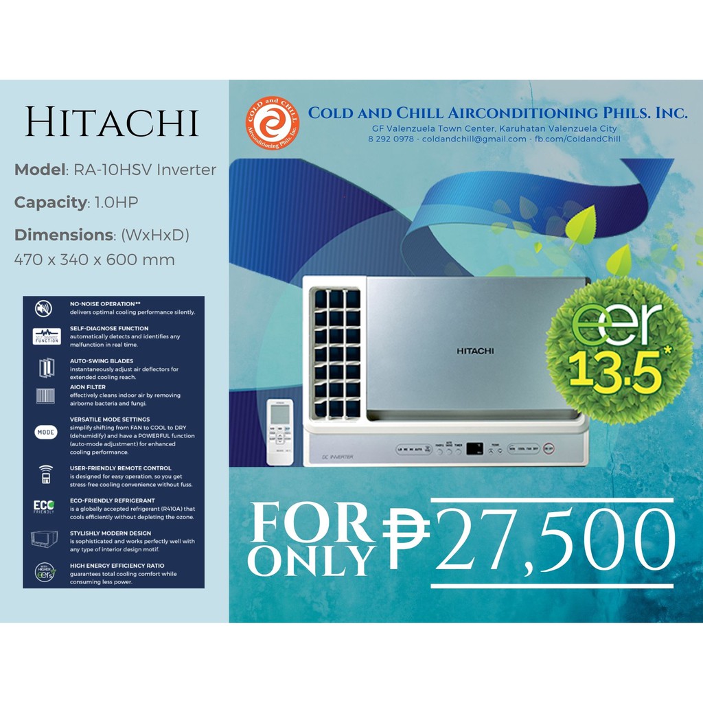Brand New Aircon 1HP Hitachi RA10HSV Window Type Inverter FREE