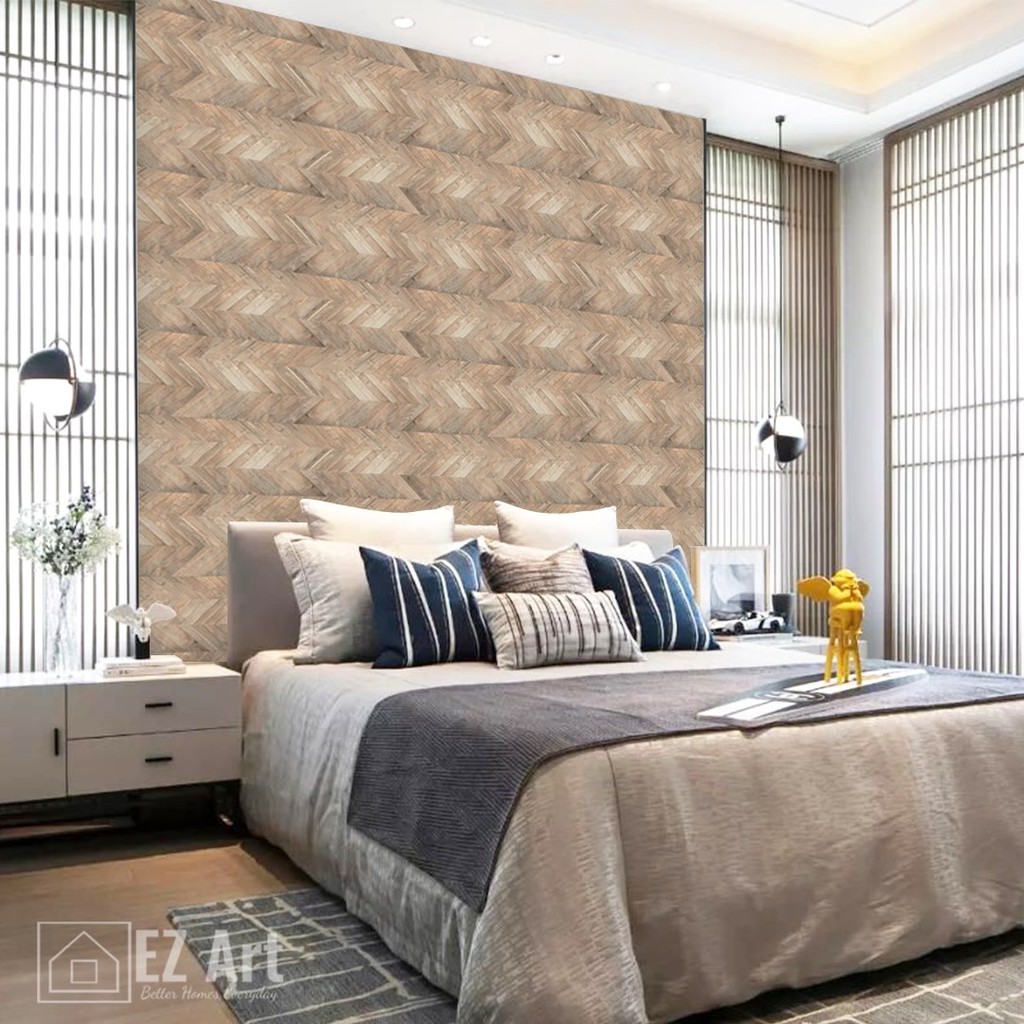 Wallpaper for living room self adhesive 10mx45cm herring bone mahogany