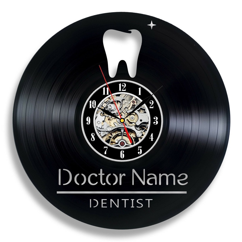 Teeth Vinyl Record Wall Clock Modern Design Dental Office Wall Sign 3D