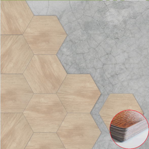 20.5x 23.5cm 2mm thick Hexagon Imitation Tile Floor Sticker PVC