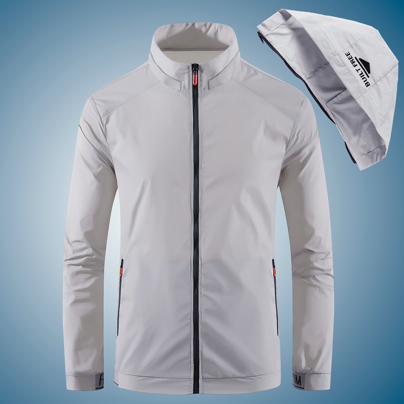 Plus Size Men Windbreaker Hooded Casual Breathable Uv Protection Jacket
