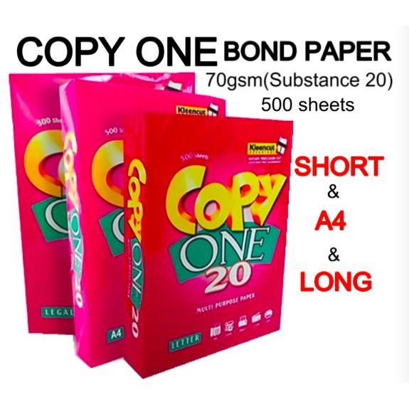 COPY ONE BOND PAPER SUBSTANCE 20 &, 70GSM ( PER REAM ) Shopee Philippines
